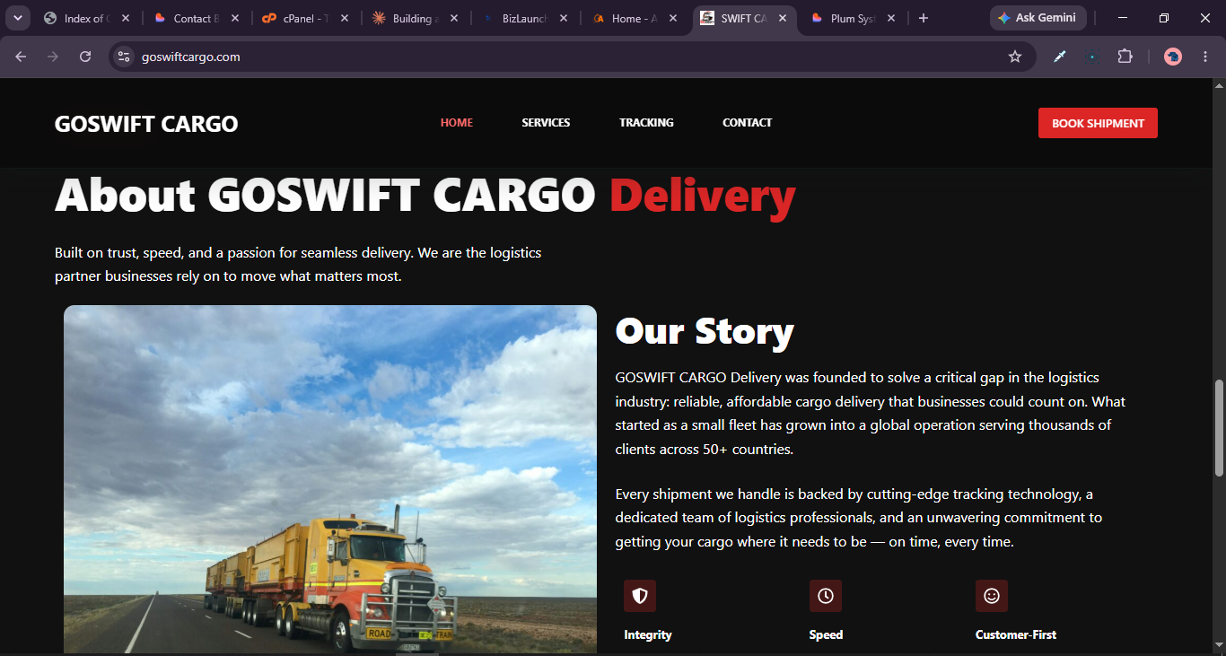 GoSwift Cargo website
